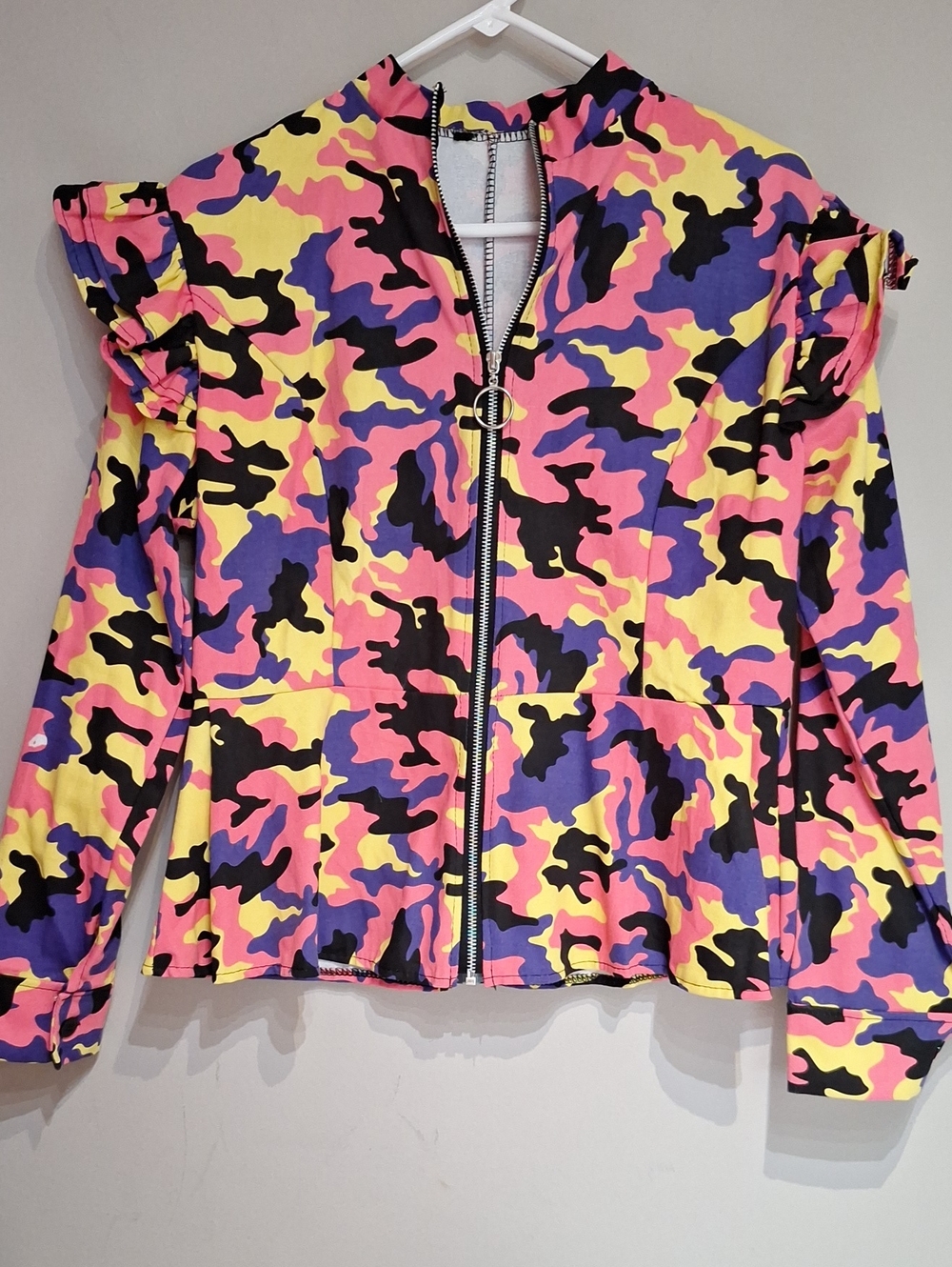 Colorful Camouflage Zip-Front Jacket - Pink, Yellow & Purple
